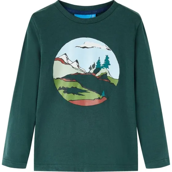 Langærmet T-shirt til børn str. 104 mørkegrøn