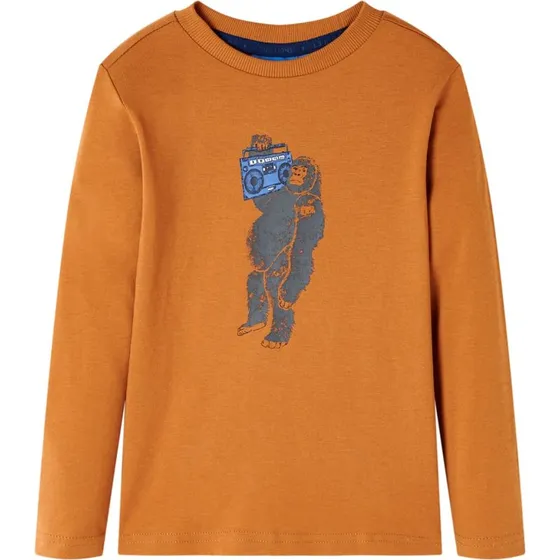 Langærmet T-shirt børn str. 92 – Okkergul