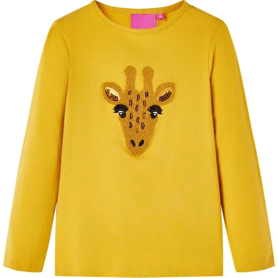 Langærmet T-shirt børn str.140 mørk okkergul