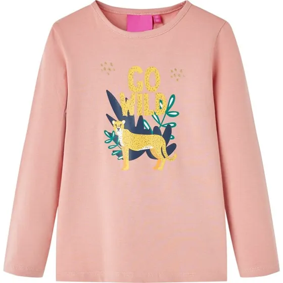 Langærmet T-shirt børn str.140 - Lyserød med tryk