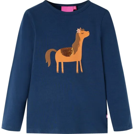 Langærmet T-shirt børn str. 104 – marineblå