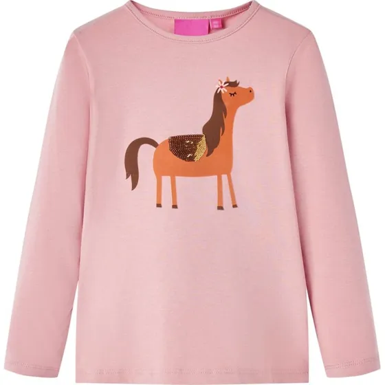 Langærmet T-shirt børn str. 128 – Lyserød, rund hals