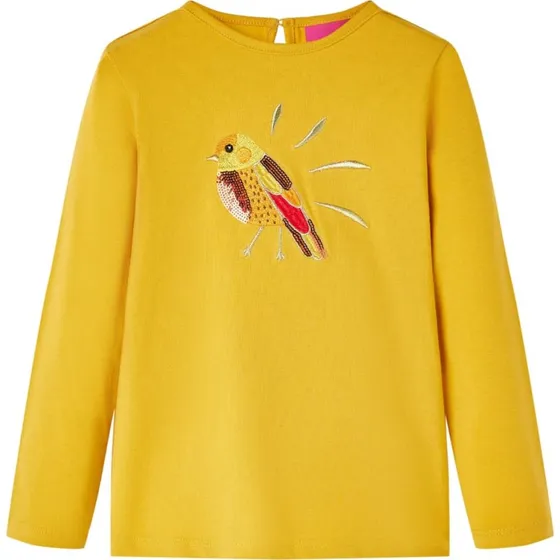 Langærmet T-shirt til børn i okkergul - str. 128