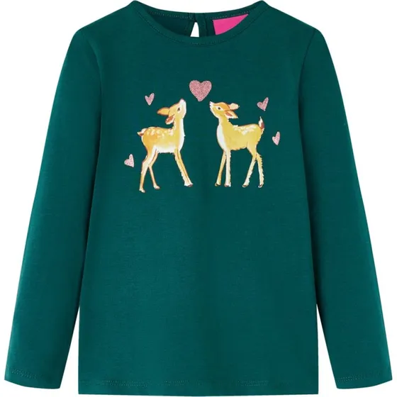 Børne T-shirt langærmet mørkegrøn str. 92