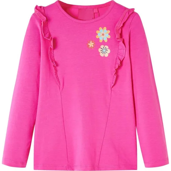 Langærmet T-shirt til børn 116 cm - Pink med blomster