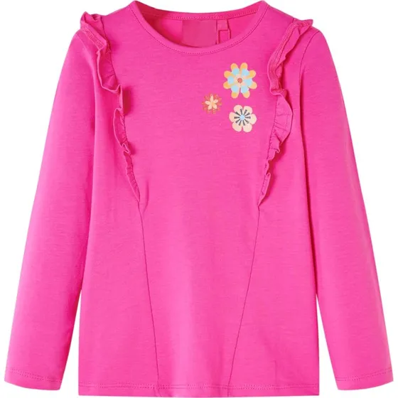 Langærmet T-shirt til børn 128 cm - Pink med blomster