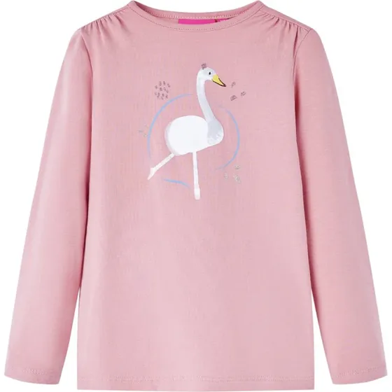 Langærmet T-shirt børn str.116 lyserød med svane