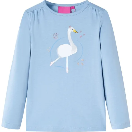 Langærmet T-shirt børn str.116 lyseblå med svane