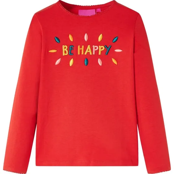 Langærmet T-shirt børn str. 116 - Rød med 3D-tekst