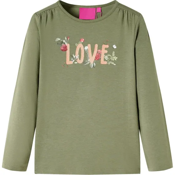 Langærmet t-shirt børn str. 140 kakifarvet
