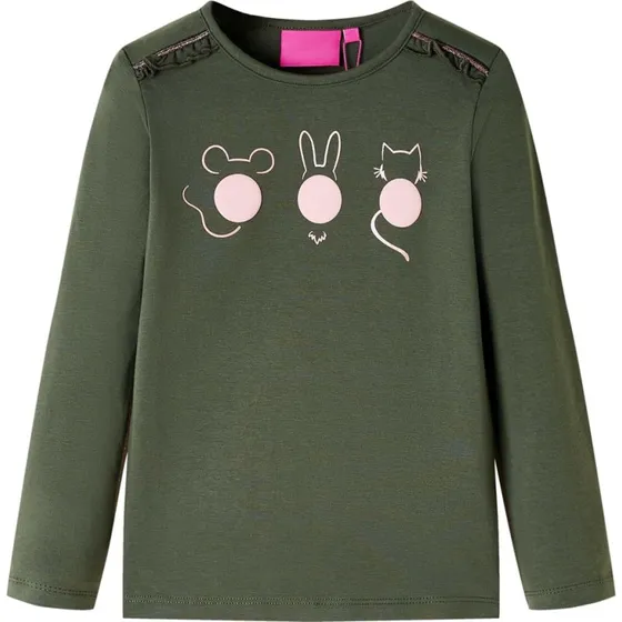 Langærmet T-shirt børn str. 104 - kakifarvet