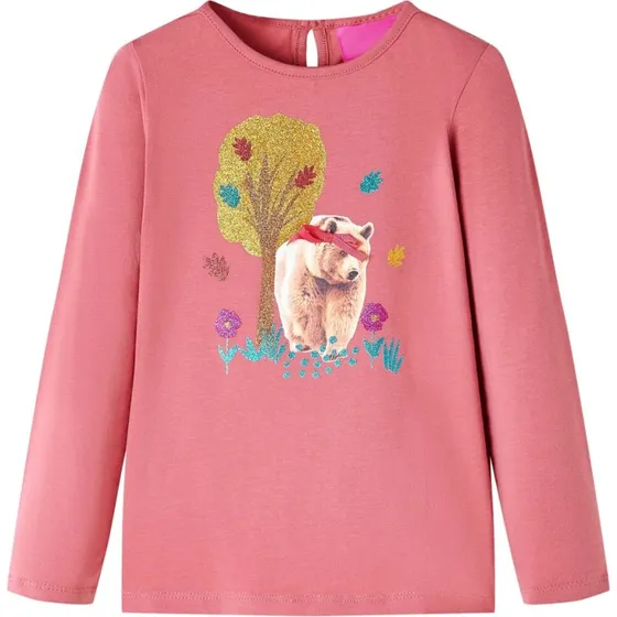 Langærmet t-shirt til børn str. 128 — gammelrosa