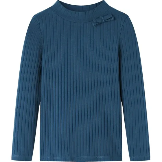 Ribstrikket langærmet T-shirt til børn - Str. 116, marineblå