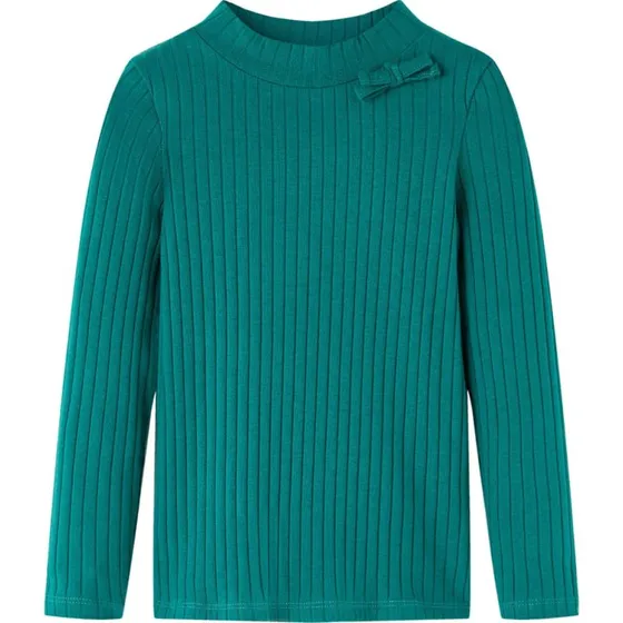 Ribstrikket langærmet T-shirt børn str.104 mørkegrøn