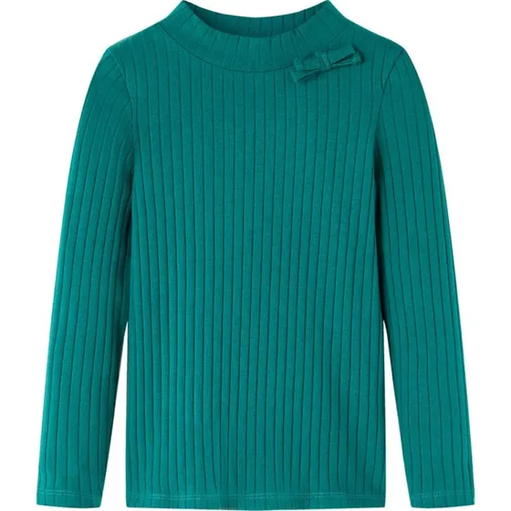 Langærmet ribstrikket T-shirt børn str. 116 - mørkegrøn