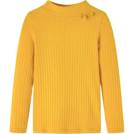 Langærmet ribstrikket t-shirt til børn, okkergul str. 92