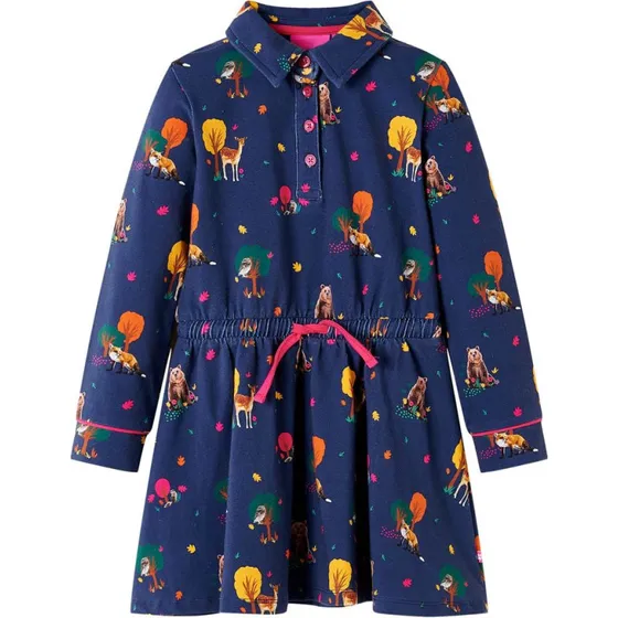 Langrmet brnekjole med snre str. 140 - Marinebl