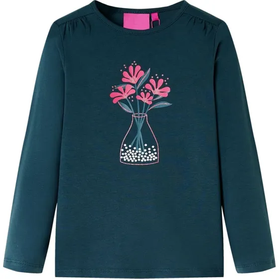 Langærmet T-shirt til børn, mørkegrøn str. 104