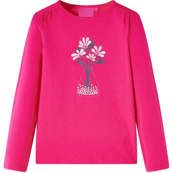 Langærmet T-shirt til børn, str. 116 – Pink med blomster