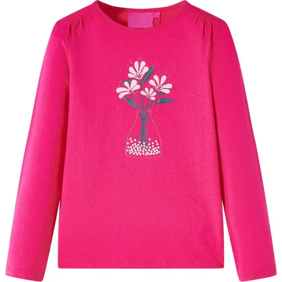 Langærmet T-shirt til børn 128 – pink med blomsterprint