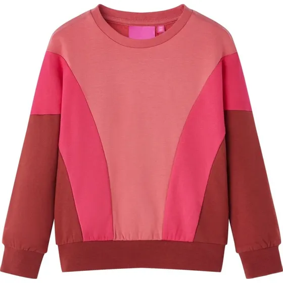 Børnesweatshirt str. 128 farveblok lyserød/henna