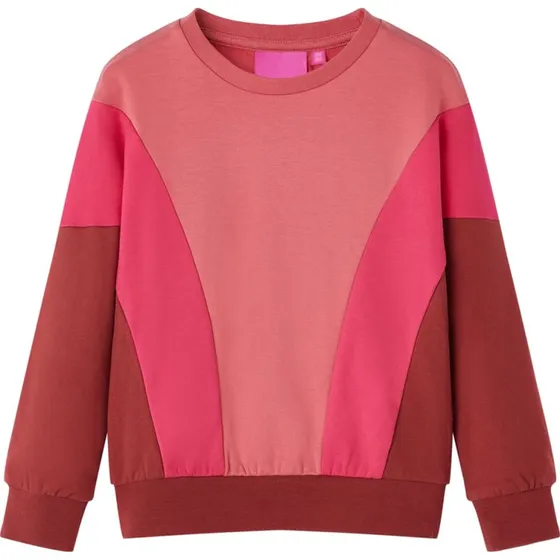 Børnesweatshirt str. 140 - Lyserød/Henna farveblok