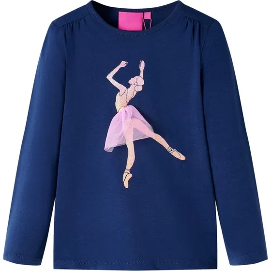 Langærmet T-shirt til børn, str. 116 - marineblå