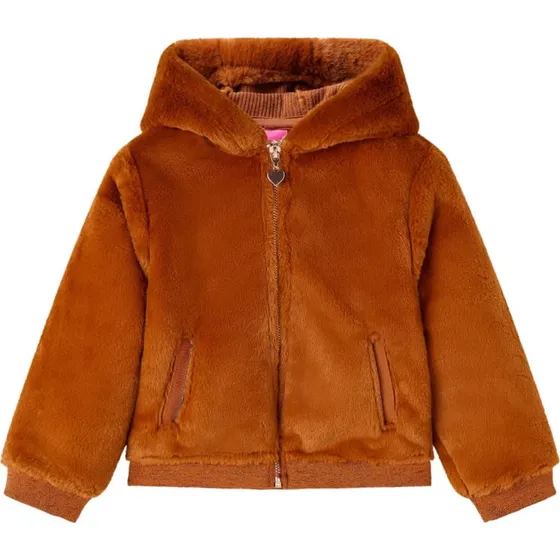 Brnejakke str. 92 med imiteret pels - cognac