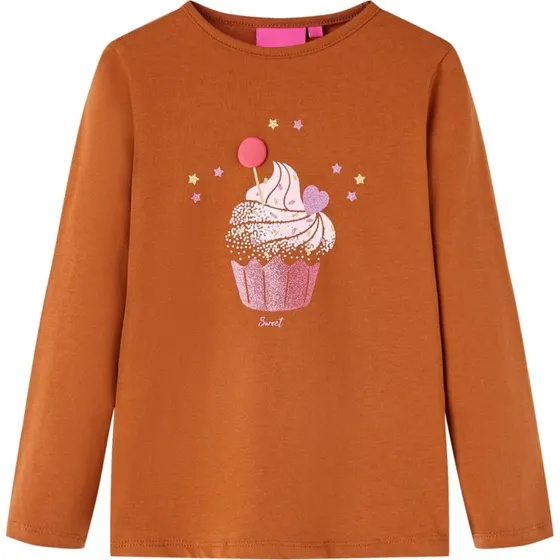 Langærmet T-shirt børn str. 104 – cognac