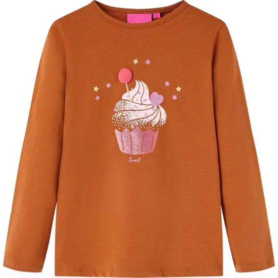 Langærmet T-shirt børn str. 116, cognac