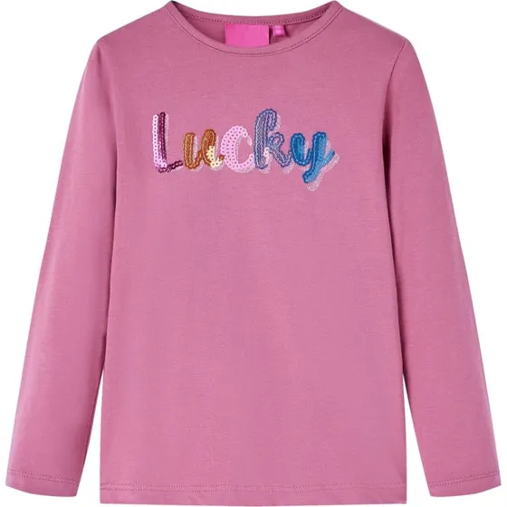 Langærmet T-shirt børn 104 – pink med paillet