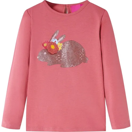 Langærmet T-shirt til børn str. 128 - gammelrosa