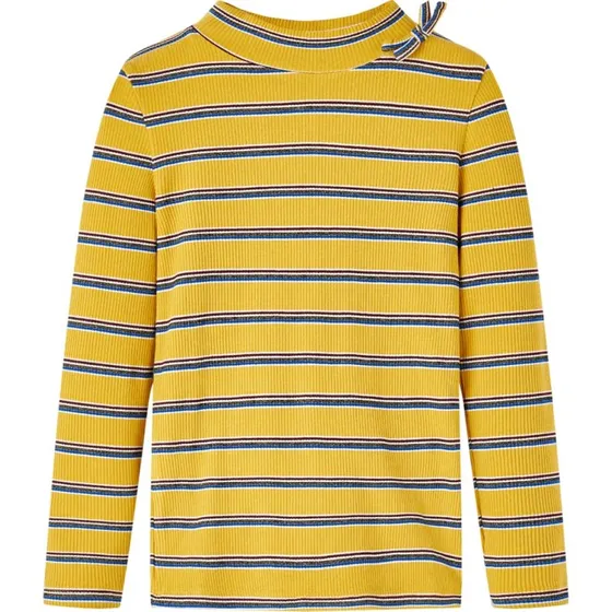 Langærmet ribstrikket T-shirt til børn - Okkergul, str. 140
