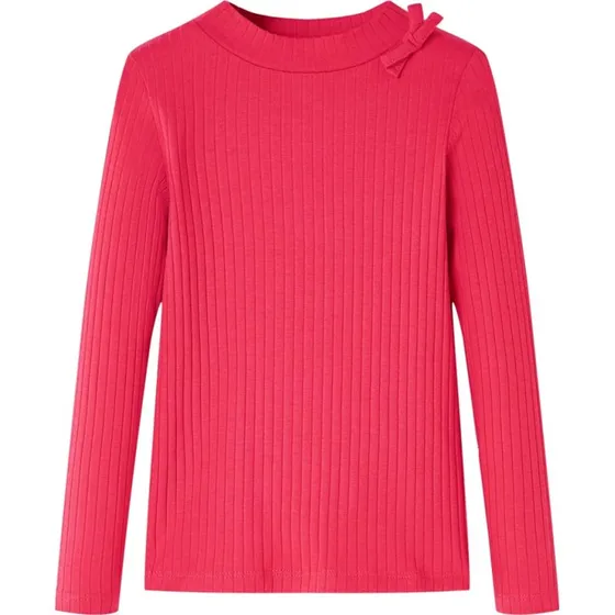 Langærmet T-shirt børn 116 – pink med sløjfe