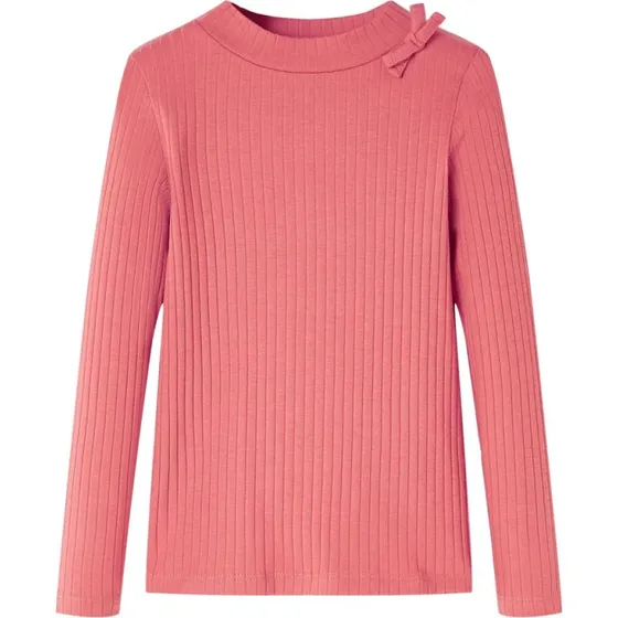Langærmet T-shirt børn 128 — gammelrosa med sløjfe