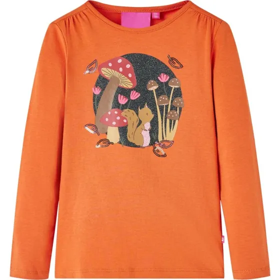 Langærmet T-shirt børn 104 cm orange med egernprint