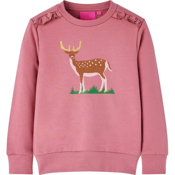 Børnesweatshirt str. 104 – Pink, rund hals & ribkant