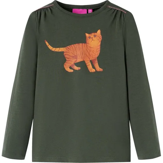 Langærmet T-shirt børn str.116 kakifarvet