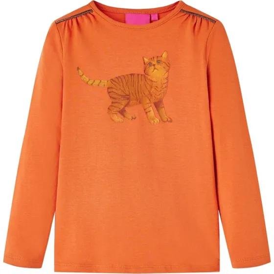 Langærmet T-shirt børn 104 cm - Orange med print