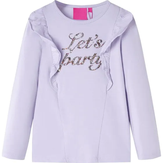 Langærmet T-shirt børn str. 140 - lyslilla med flæser