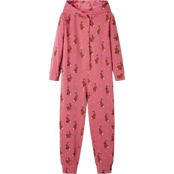 Onesie med hætte børn str. 104 - gammelrosa