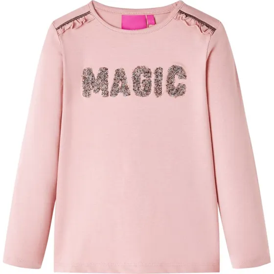 Langærmet børnet-shirt str.128 i lyserød med glimmer