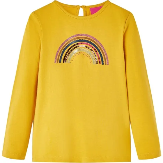 Langærmet T-shirt til børn str. 104 – okkergul