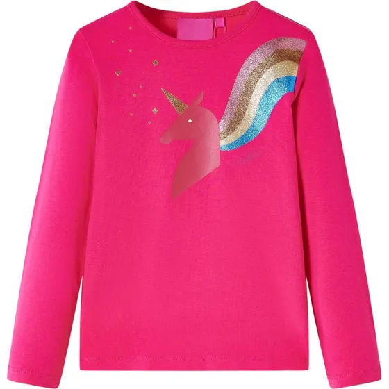 Langærmet T-shirt børn 116, pink med glitrende tryk