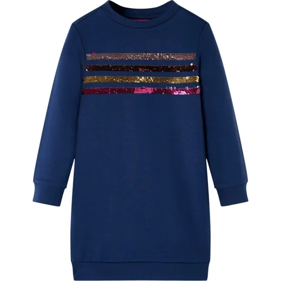 Sweatshirtkjole til brn 116, marinebl med pailletstriber