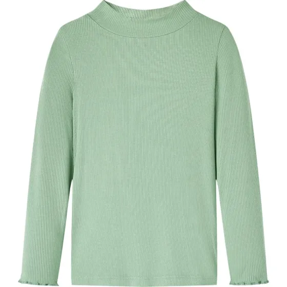 Langærmet børnetop med mock-rullekrave – mørk mint, str.128