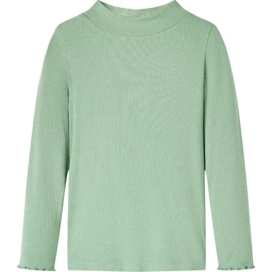 Langærmet T-shirt børn 140 - Mock-rullekrave mørk mint