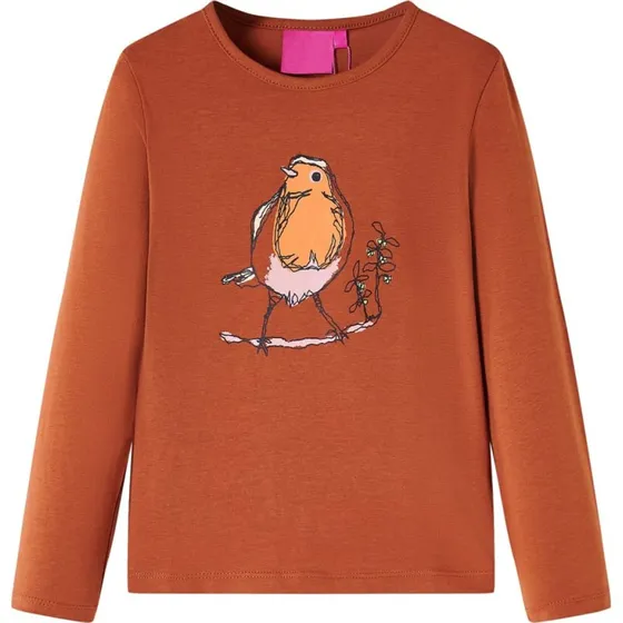 Langærmet børnet-shirt str. 128 – cognac