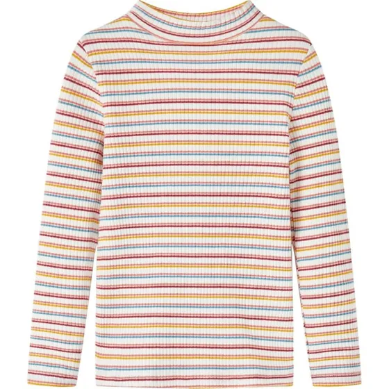 Langærmet T-shirt børn 128 – mock-rullekrave, ecru