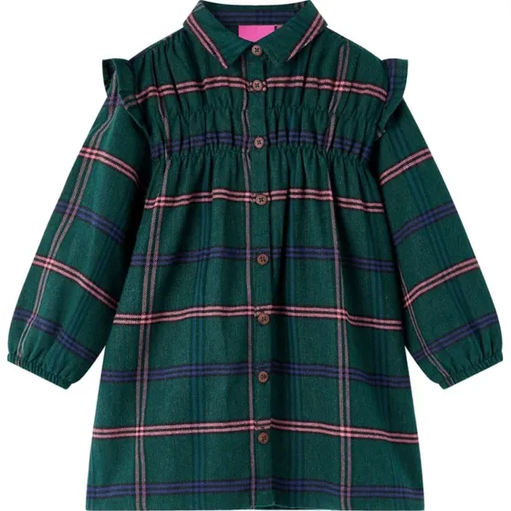 Langrmet brnekjole med flser, mrkegrn str. 92